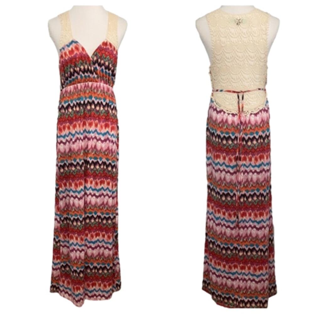 Karlie Red Maxi Dress With  Open Crochet Back Size Medium